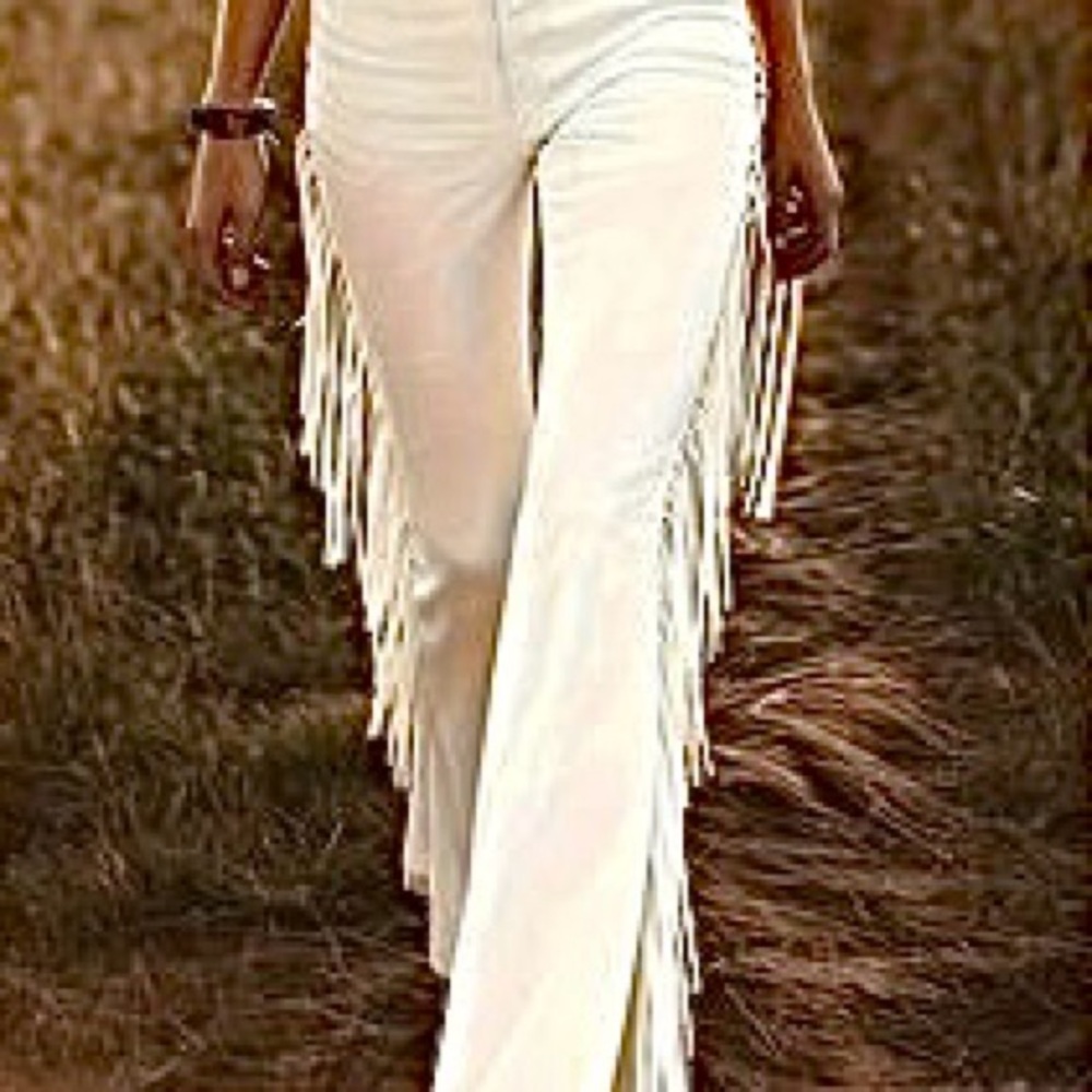 Women’s Wide Leg Fringe Pants - Cream